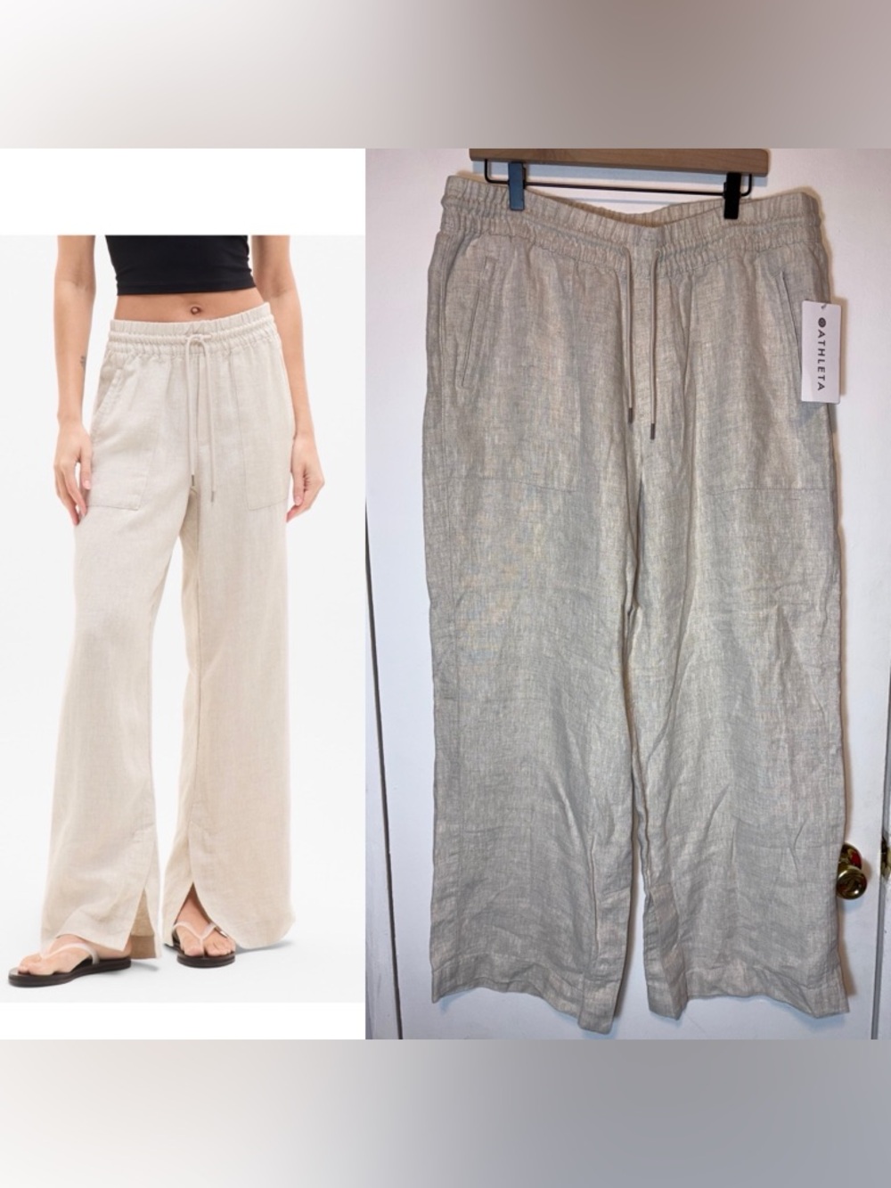 Athleta Retreat Linen High Rise Wide Leg Pant Size XL Undyed